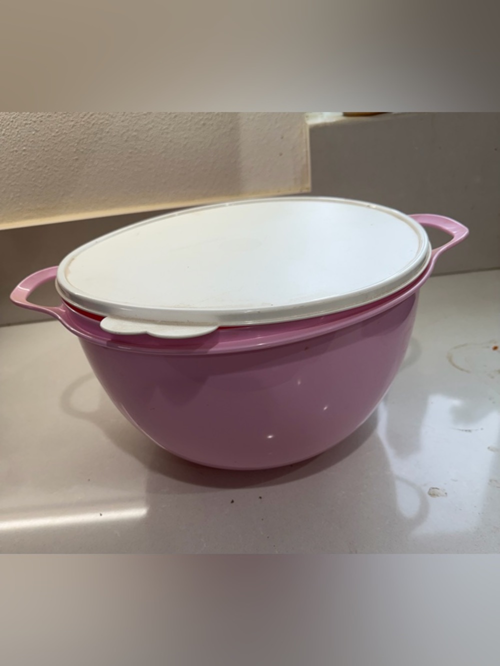 Tupperware Pink Mixing Bowl with White Lid That’s a Meg’s bowl. New